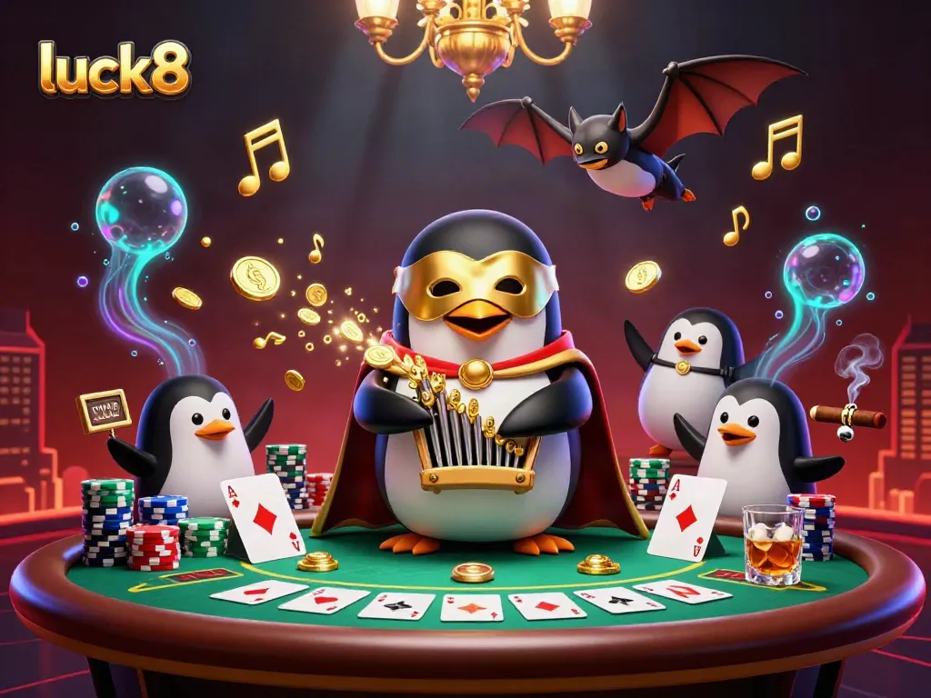 Experience luck8 in this colorful casino scene with dynamic elements and characters.