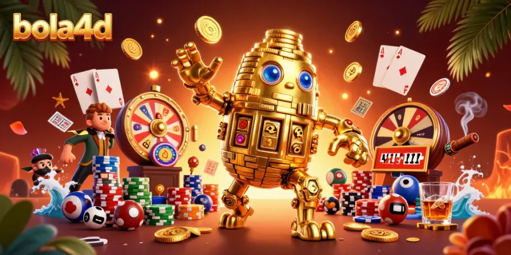 Engage with bola4d's vibrant lottery scene showcasing ancient golem and gaming elements in 3D