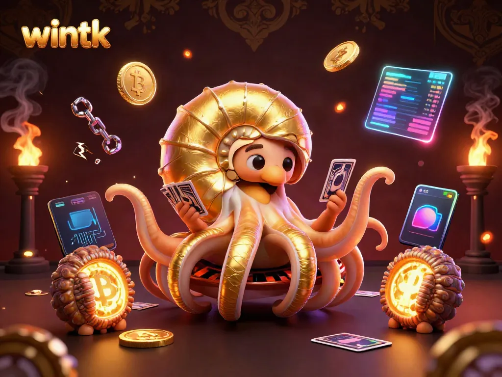 Engage in thrilling wins with wintk's 3D casino featuring a giant nautilus roulette wheel and glowing crypto elements.