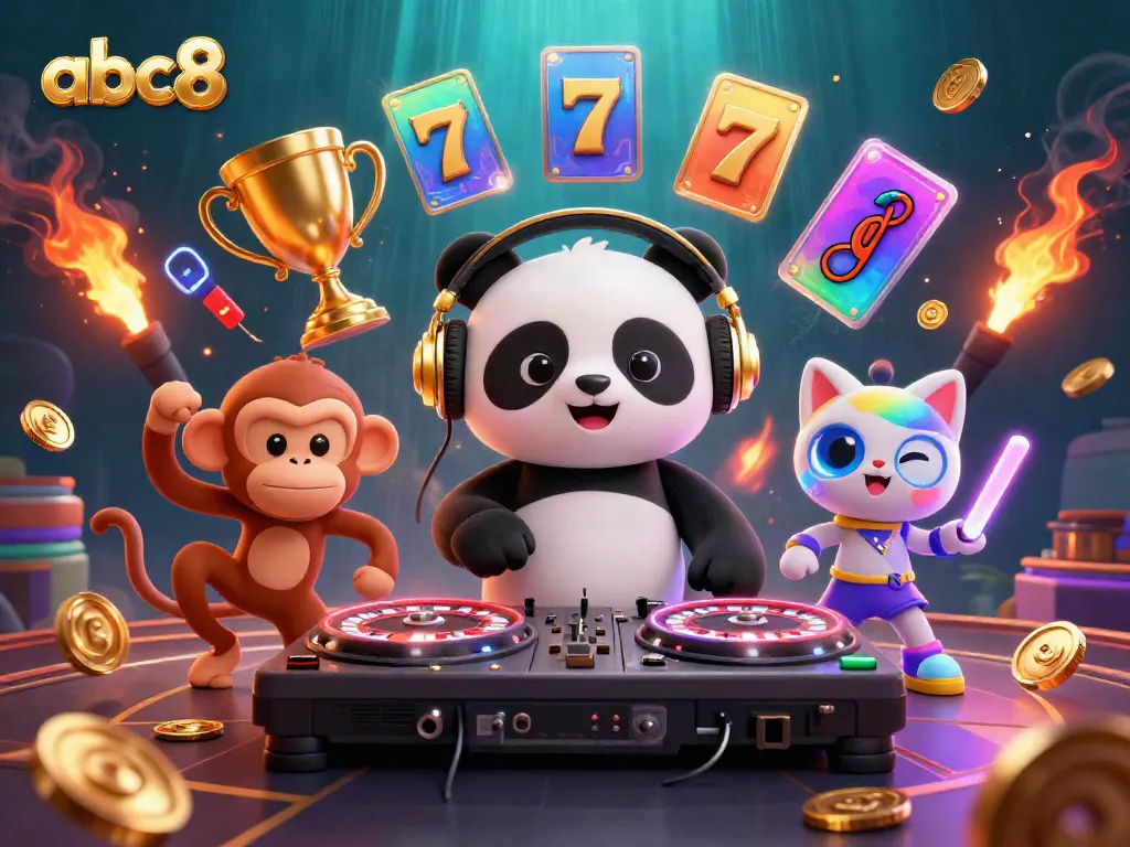 Experience exciting casino activities with abc8's 3D panda DJ and lively gaming elements.