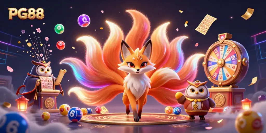 Experience the vibrant PG88 gaming scene filled with colorful elements and mystical characters.