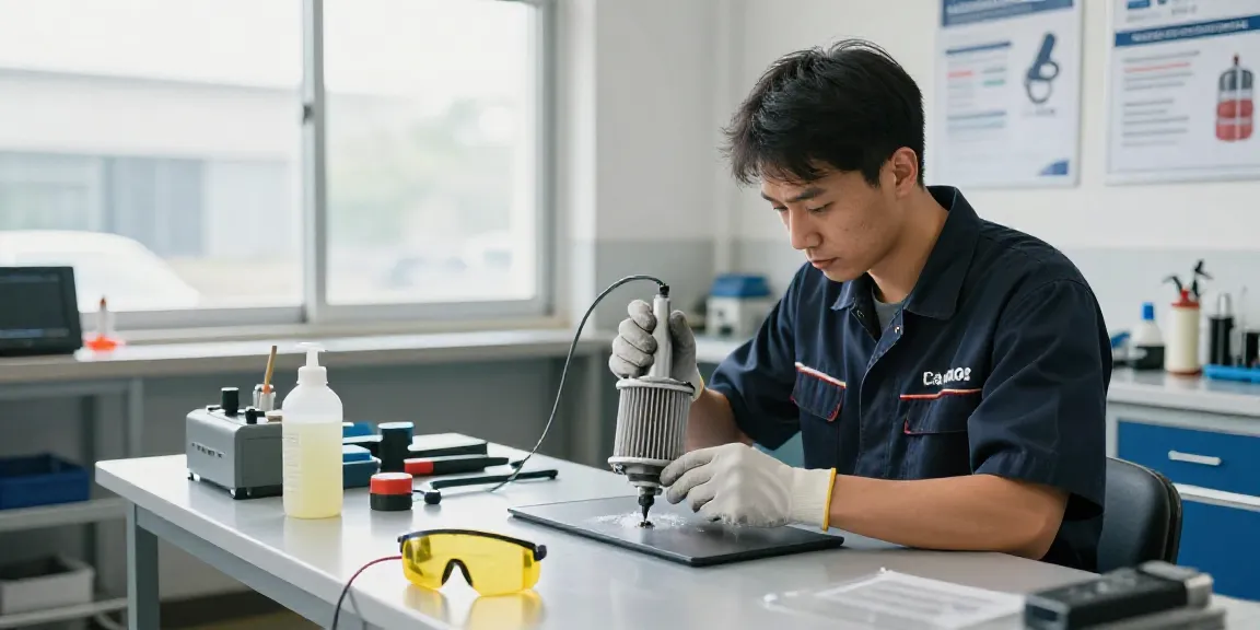 Technician performing dpf reinigung hannover in a modern workshop with advanced ultrasonic equipment.