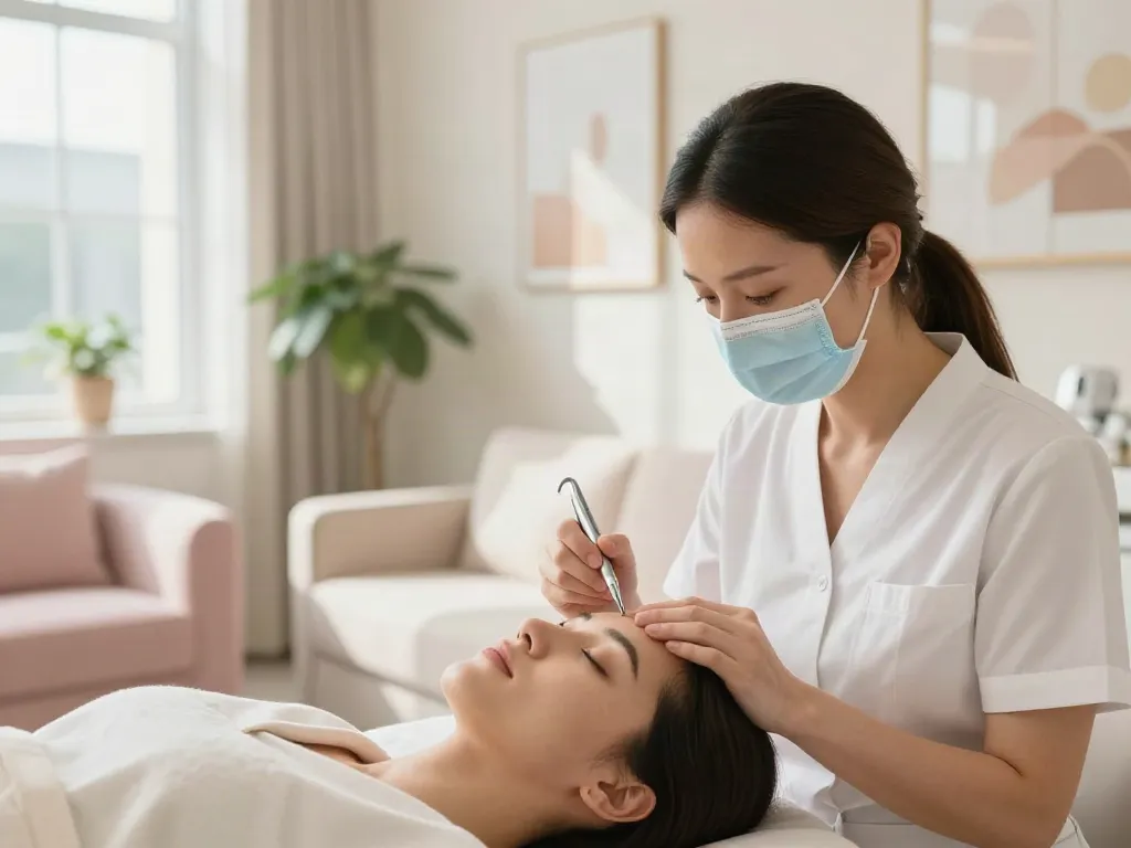 Augenringe entfernen durch Hyaluronsäurebehandlung in luxuriösem Schönheitssalon.