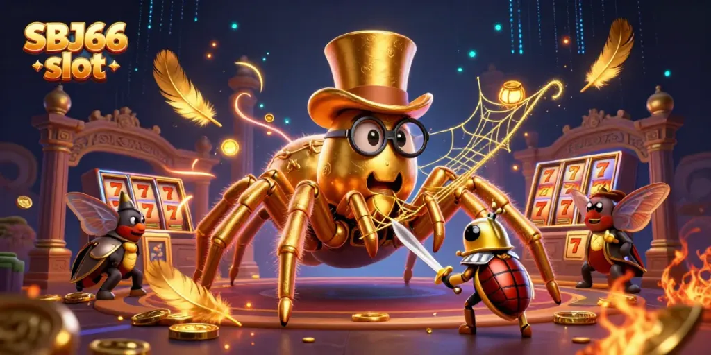 Join the thrill of SBJ66 slot with a golden tarantula, a beetle knight, and epic winnings!