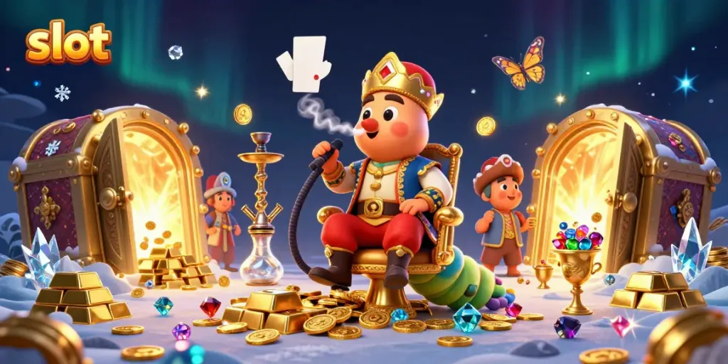 Spin slot reels and win with vibrant casino treasures in a colorful 3D illustration.