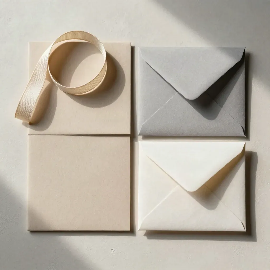 Top-down macro of a neutral paper seasonal campaign set in a square layout.