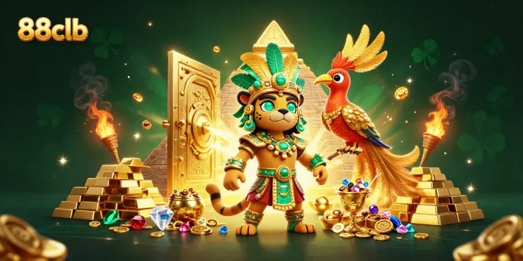 Experience the dazzling world of 88clb with vibrant treasures and characters in an epic casino scene.