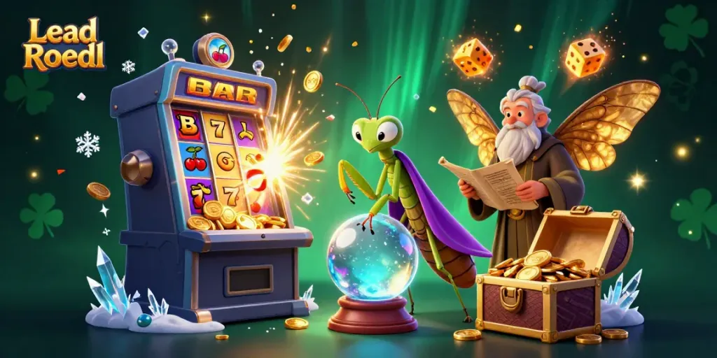 Engage in thrilling casino action with Lead Roedl's vibrant 3D fortune teller depiction in a dynamic jackpot scene.