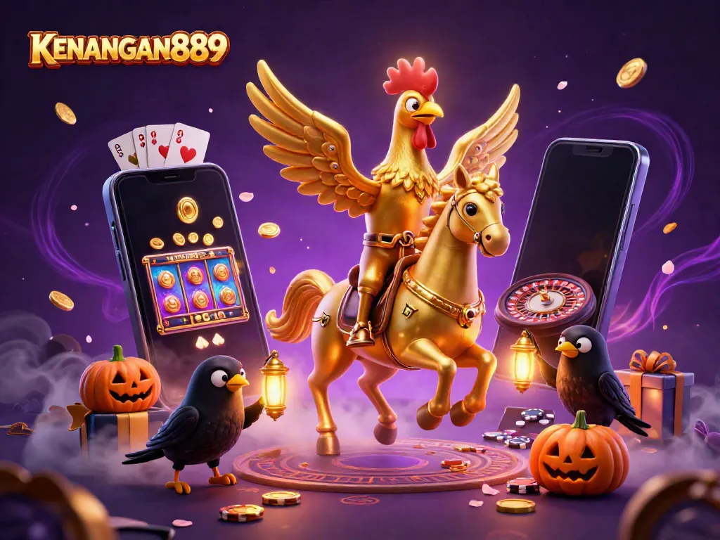 Experience immersive online gaming with KENANGAN889, featuring vibrant visuals of a mystical casino atmosphere.
