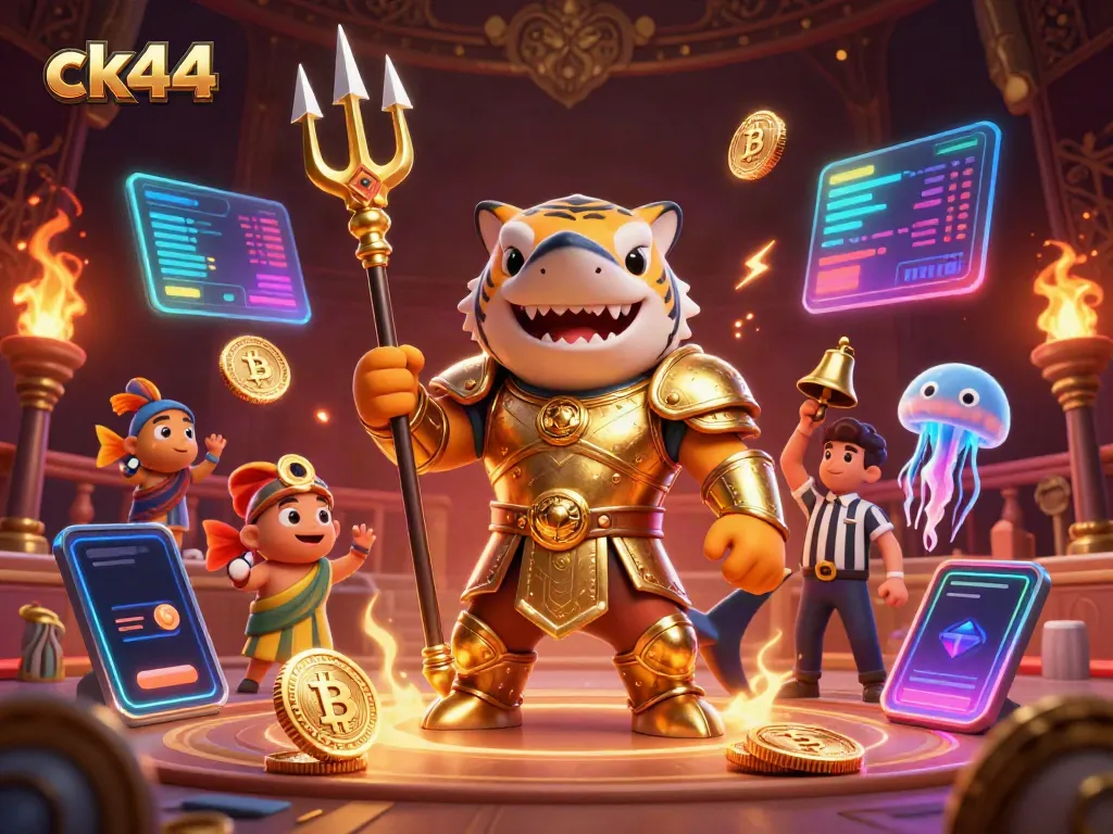 Experience ck44's vibrant underwater casino with a gladiator shark and thrilling crypto elements.