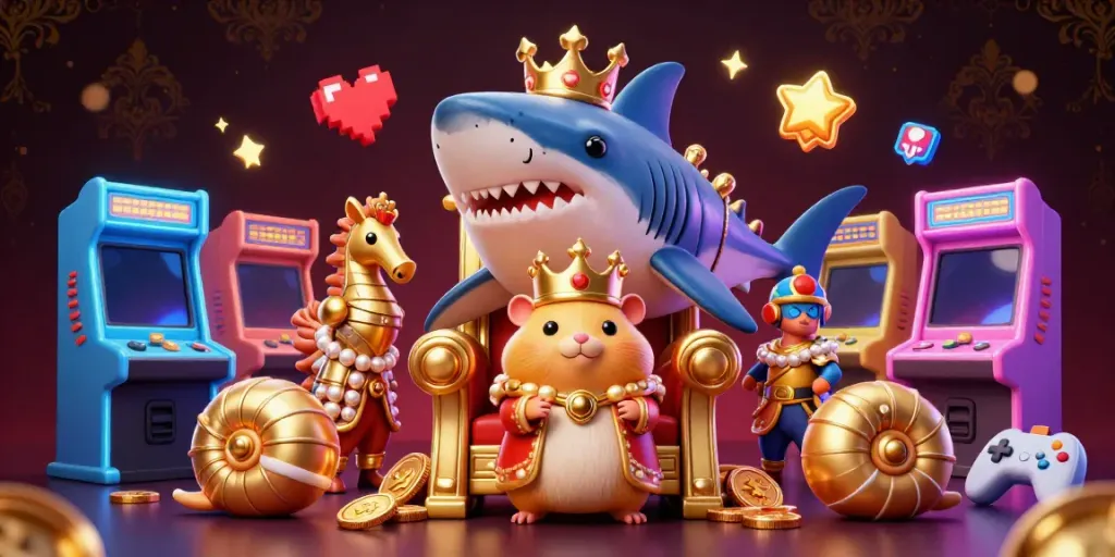 Experience the thrill of ee88 with a golden hamster king gaming amidst vivid casino elements.