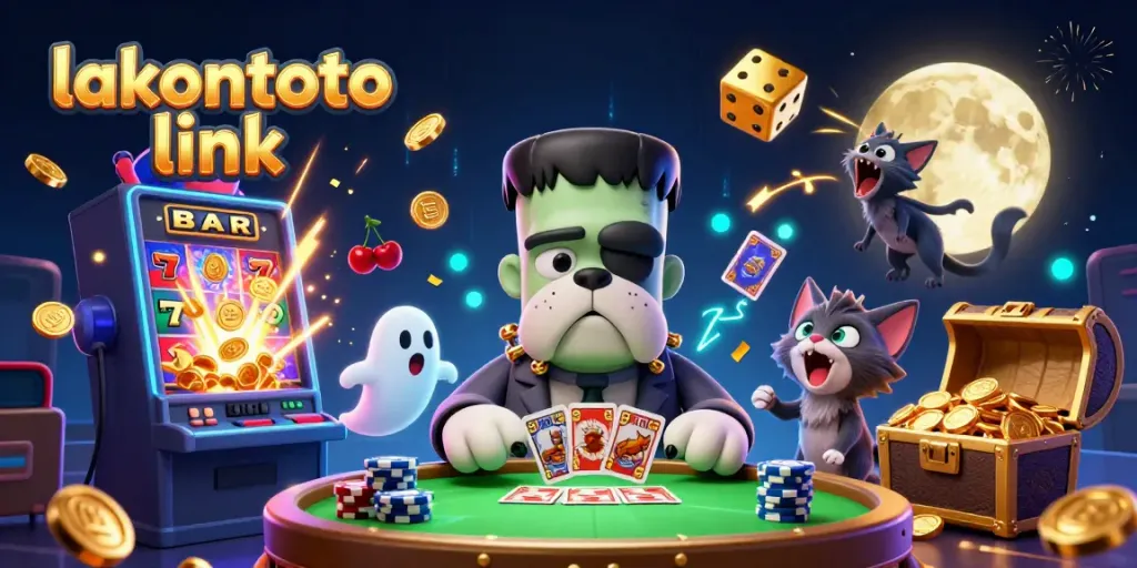 Visualisasi cerita kasino dengan lakontoto link, anjing Frankenstein dan kucing serigala menang kartu di meja hijau