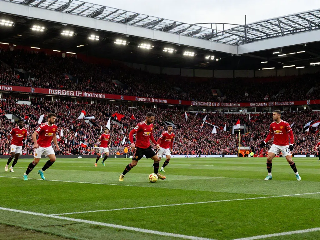 แมนยู vs ลิเวอร์พูล 10 นัดล่าสุด intense football match atmosphere with fans cheering.
