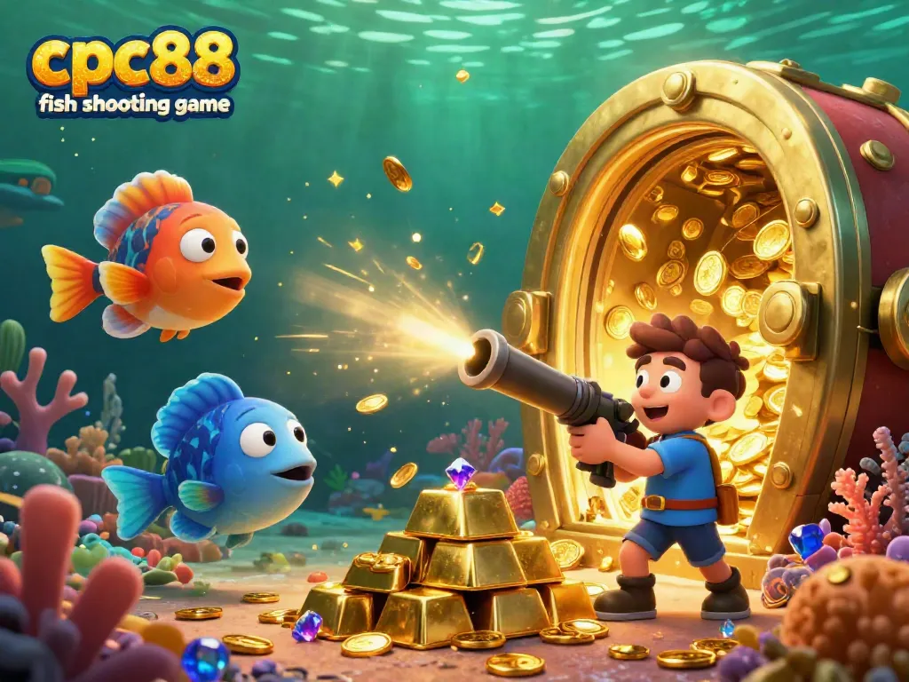 CPC88 fish shooting game featuring vibrant underwater cannon action with treasures and sea creatures.