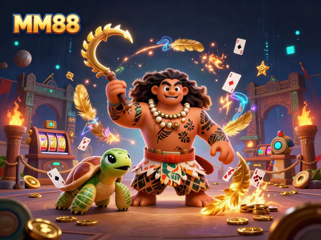 Experience thrilling gameplay at MM88 with vibrant 3D demigod characters and casino elements.